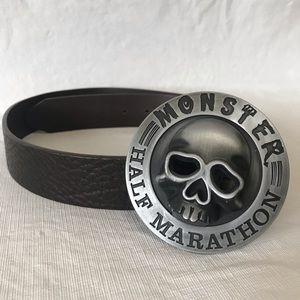 Monster Half Marathon Buckle Justin Leather Belt